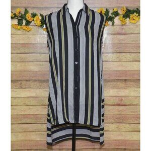 Worthington Black Striped Sleeveless Button Up Blouse Top Size XS Hi-Low Career
